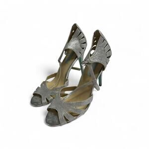 Betsey Johnson Vintage Silver Sparkly Y2K BabyBlue Bottom Heels Man Made Size 10